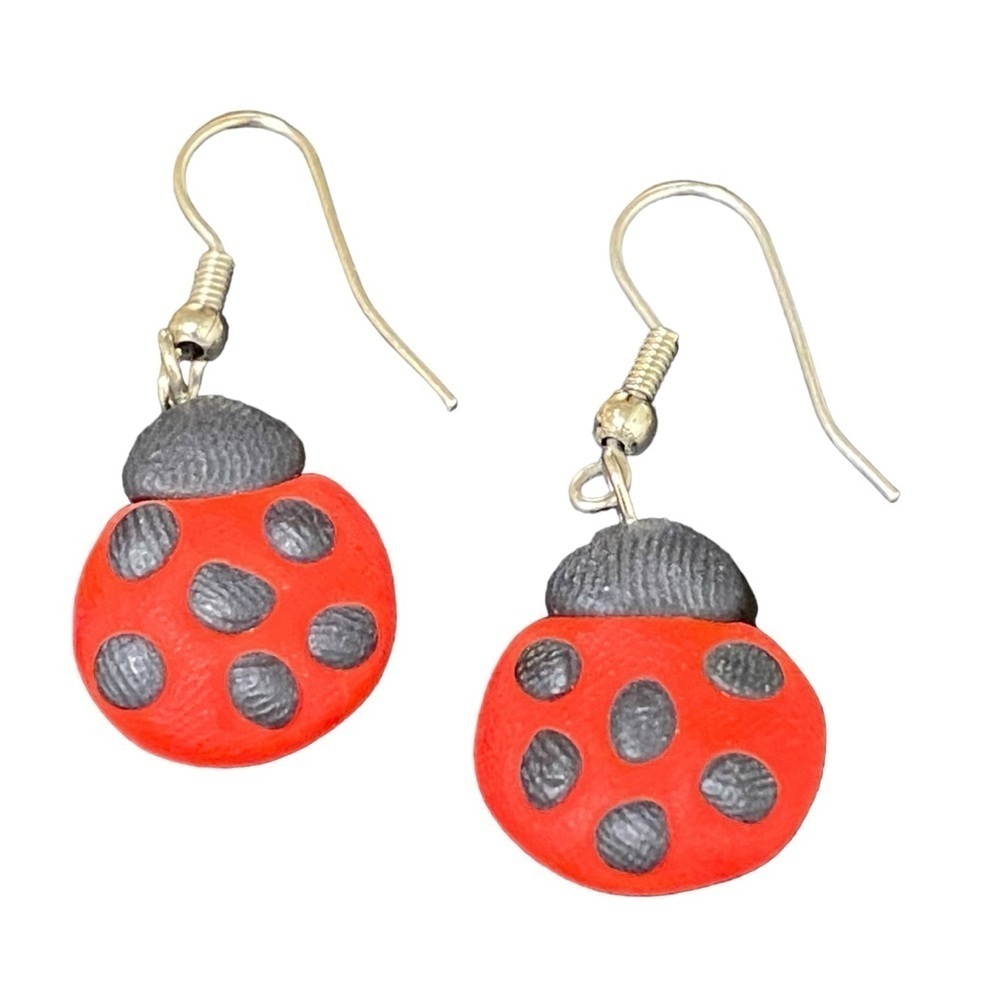 Red Ladybug Clay Earrings Handmade Dangle Bug Jewelry Whimsical Spring Gift